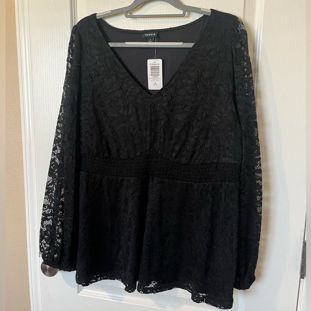 torrid Black Lace Peasant Blouse